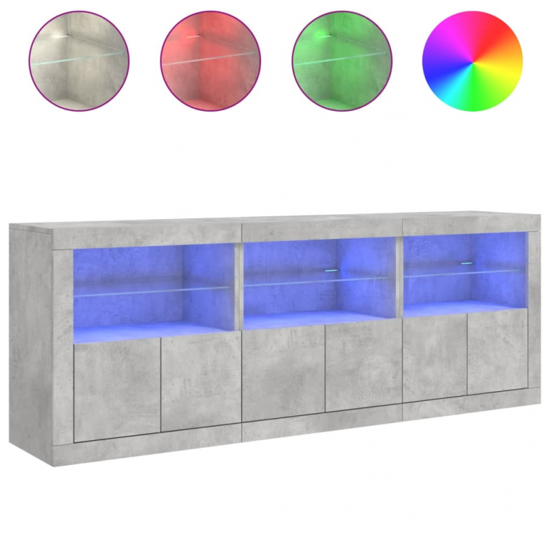 Sideboard mit LED-Leuchten Betongrau 181,5x37x67 cm