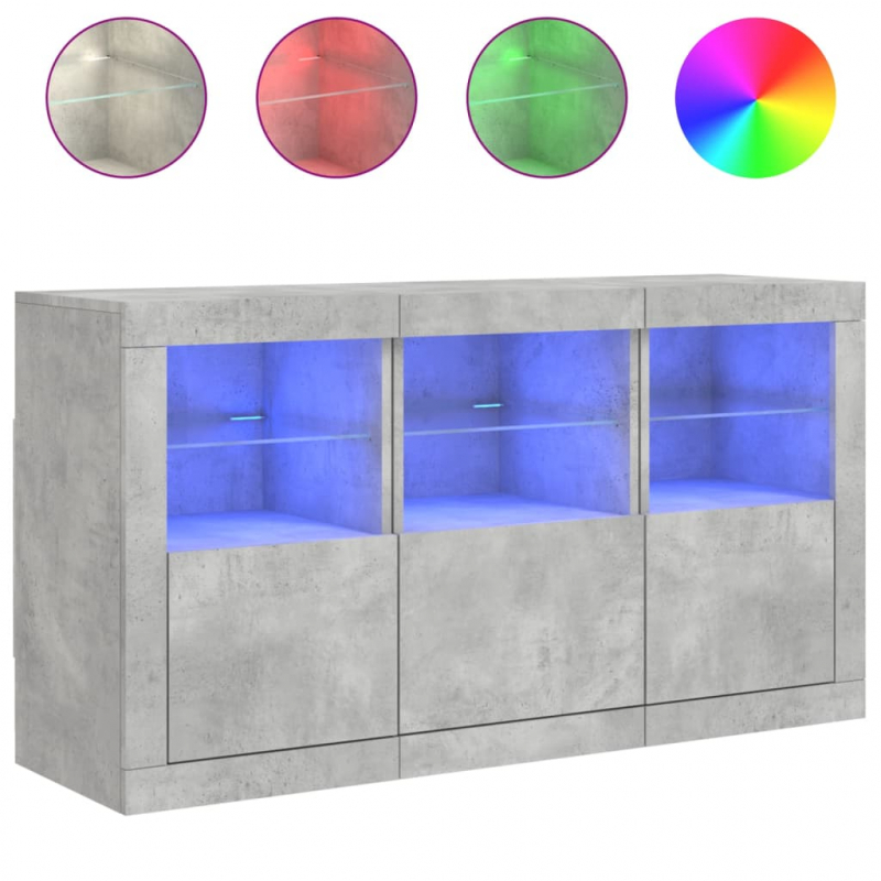 Sideboard mit LED-Leuchten Betongrau 123x37x67 cm
