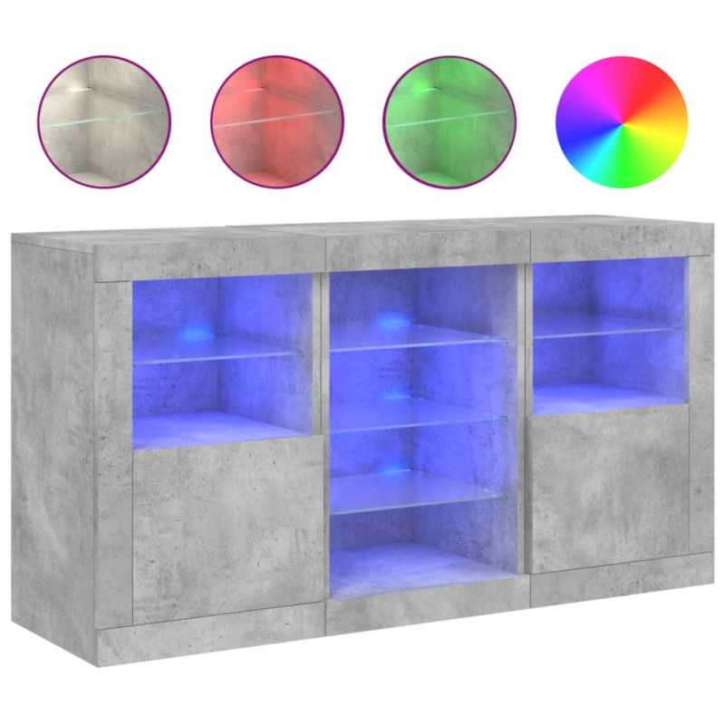 Sideboard mit LED-Leuchten Betongrau 123x37x67 cm
