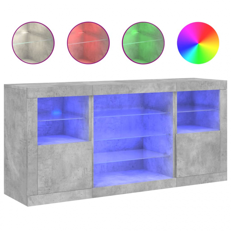 Sideboard mit LED-Leuchten Betongrau 142,5x37x67 cm