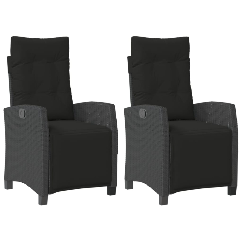 Gartensessel mit Fußteil 2 Stk. Verstellbar Schwarz Poly Rattan