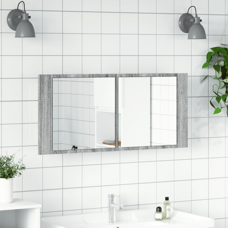 LED-Spiegelschrank Grau Sonoma 100x12x45 cm