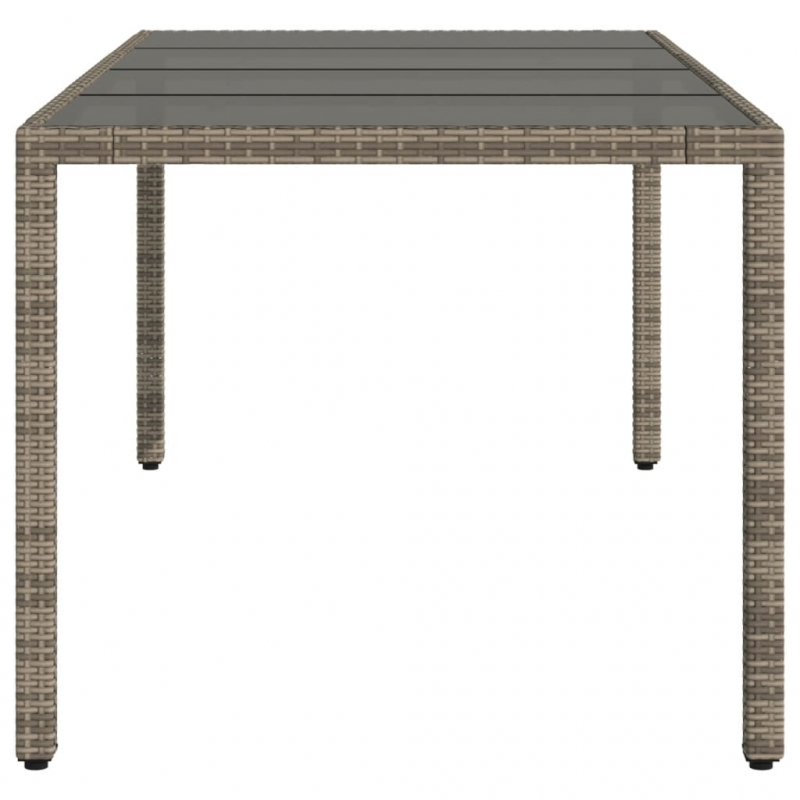 Gartentisch mit Glasplatte Grau 190x90x75 cm Poly Rattan