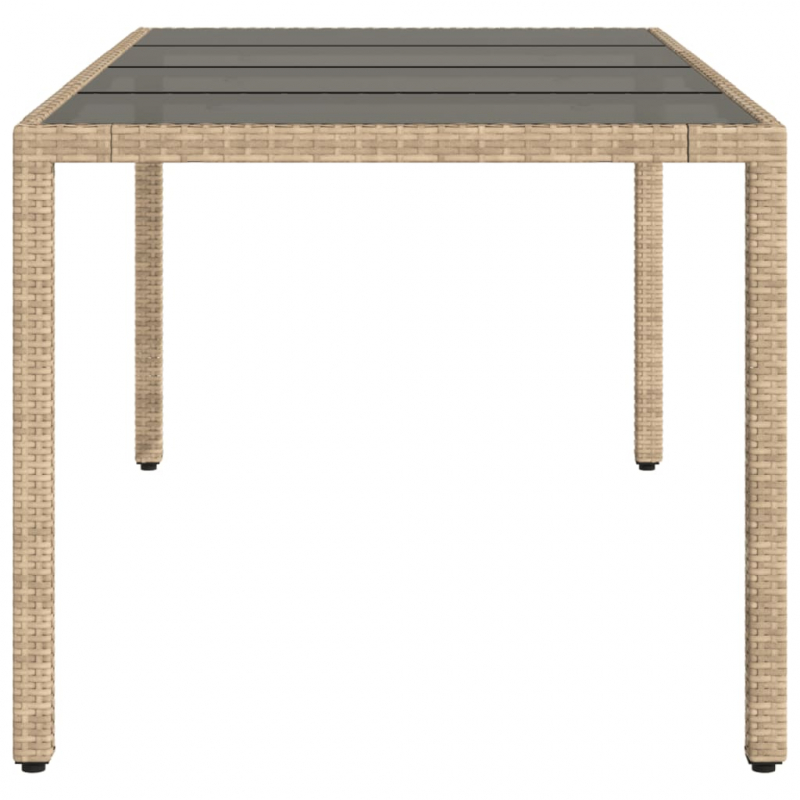 Gartentisch mit Glasplatte Beige 190x90x75 cm Poly Rattan