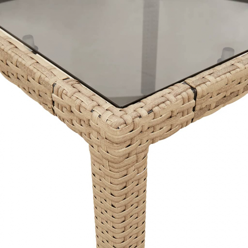 Gartentisch mit Glasplatte Beige 190x90x75 cm Poly Rattan