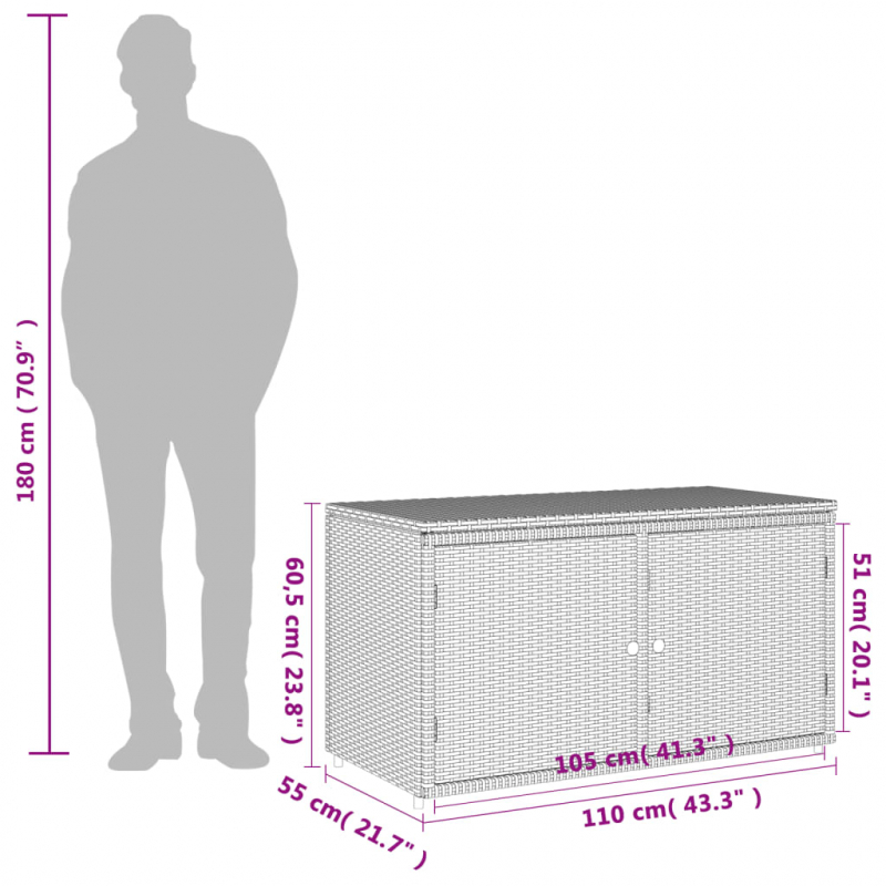 Gartenschrank Grau 110x55x60,5 cm Poly Rattan