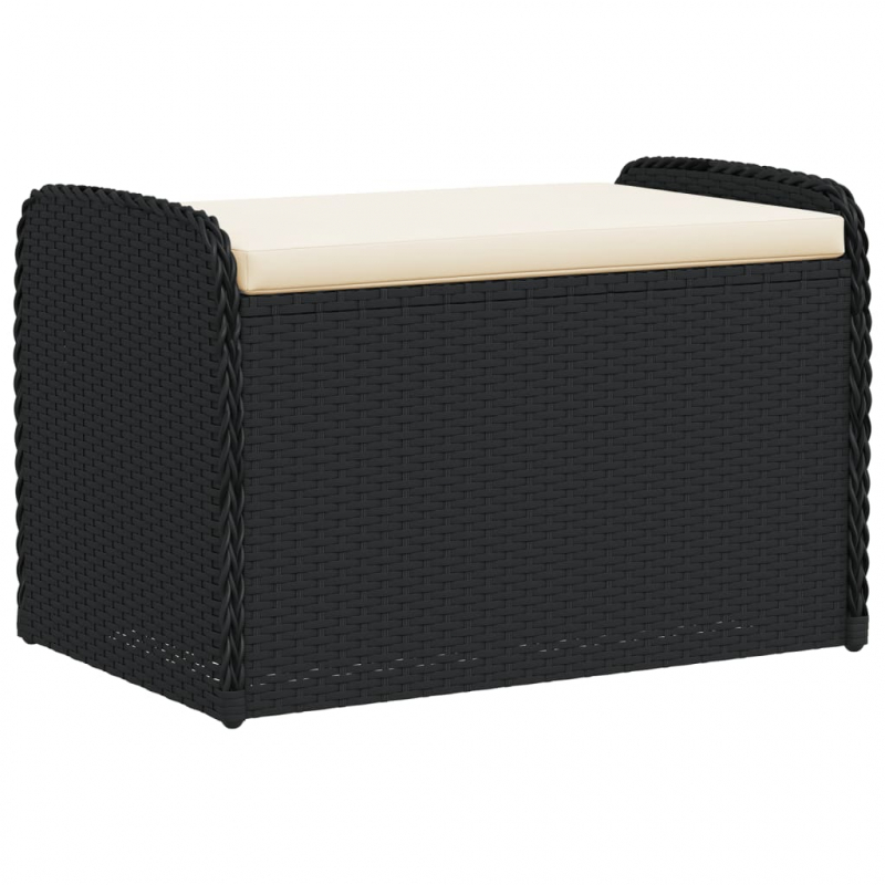 Sitzbank mit Stauraum & Kissen Schwarz 80x51x52 cm Poly Rattan