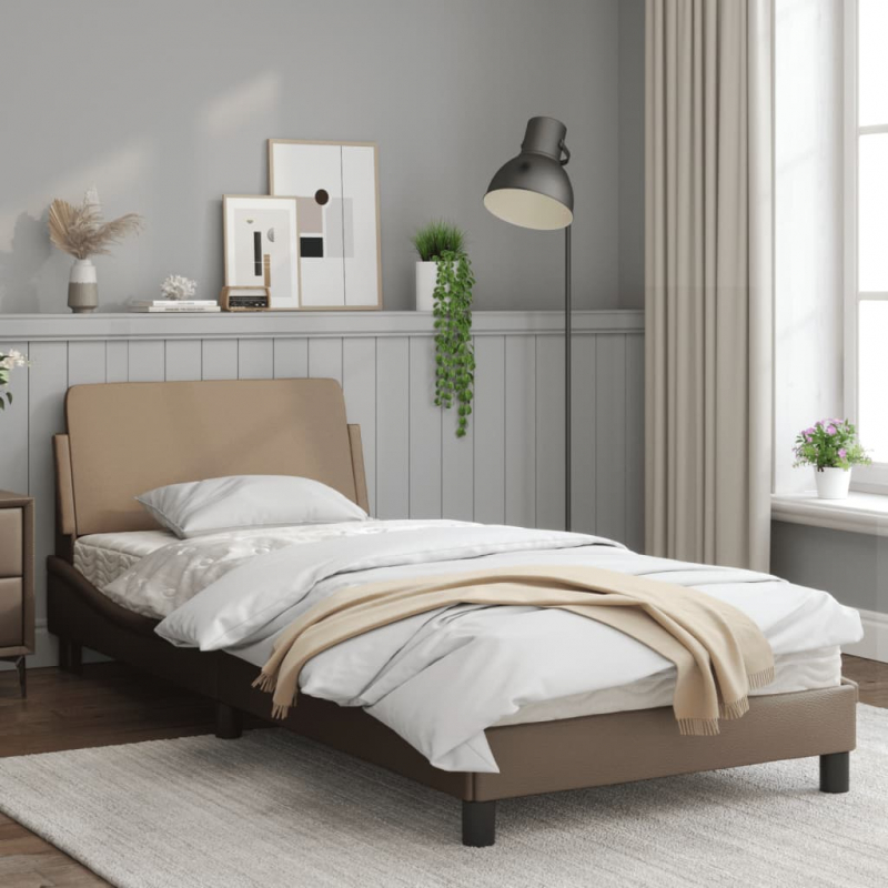 Bettgestell mit Kopfteil Cappuccino-Braun 90x190 cm Kunstleder
