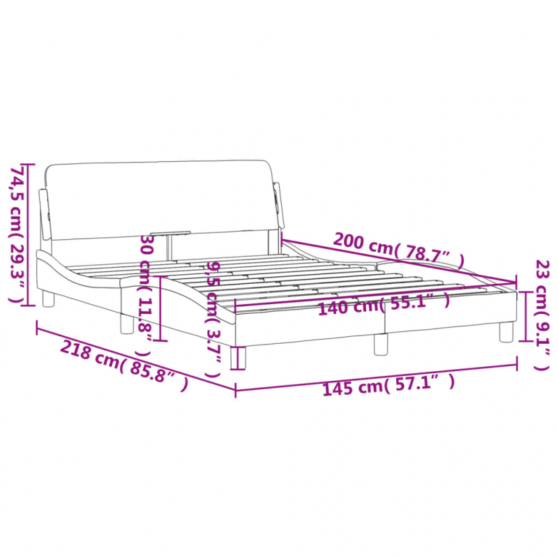 Bettgestell mit Kopfteil ohne Matratze Blau 140x200 cm Stoff