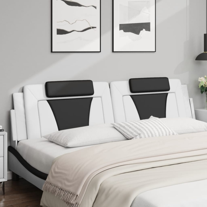Kopfteil-Kissen Weiß und Schwarz 200 cm Kunstleder