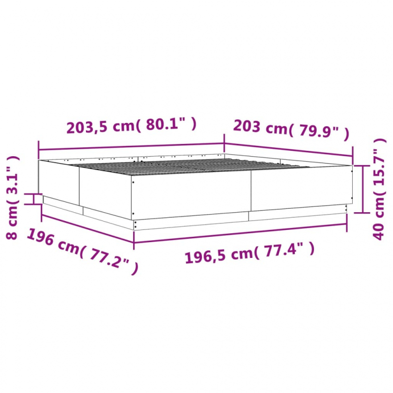 Bettgestell Betongrau 200x200 cm Holzwerkstoff