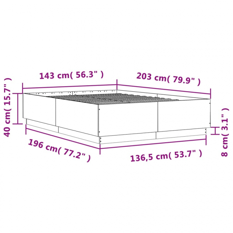 Bettgestell Betongrau 140x200 cm Holzwerkstoff