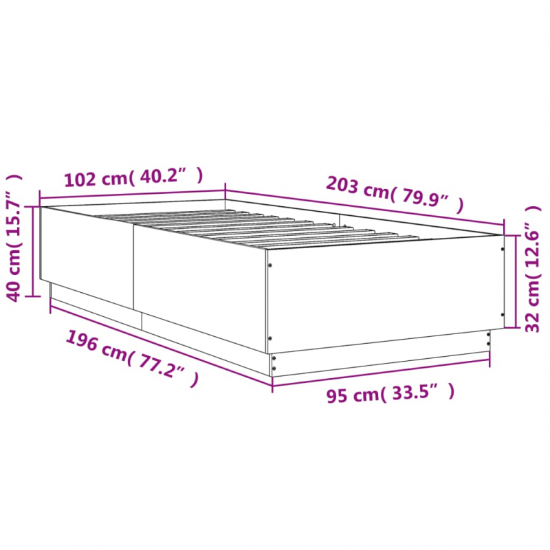 Bettgestell Braun Eichen-Optik 100x200 cm Holzwerkstoff