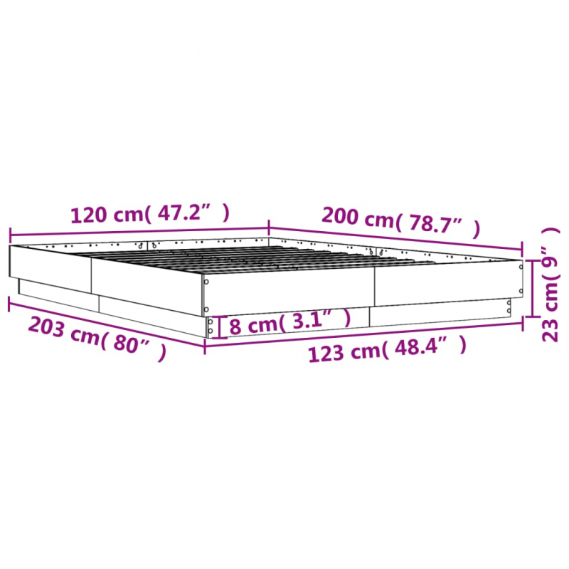 Bettgestell Betongrau 120x200 cm Holzwerkstoff