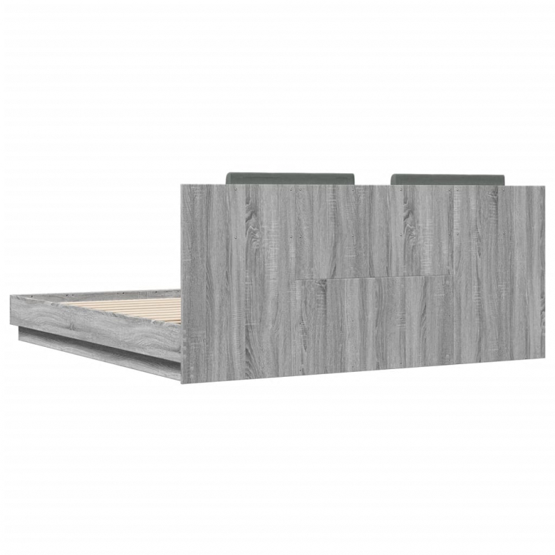 Bettgestell mit Kopfteil Grau Sonoma 200x200cm Holzwerkstoff
