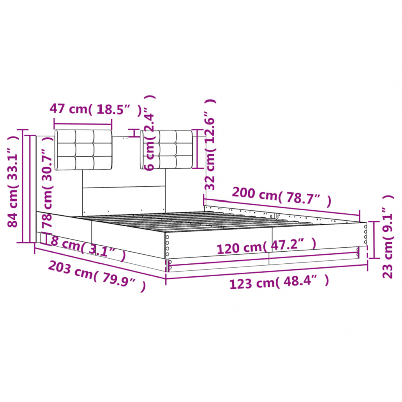Bettgestell mit Kopfteil Braun Eichen-Optik 120x200 cm