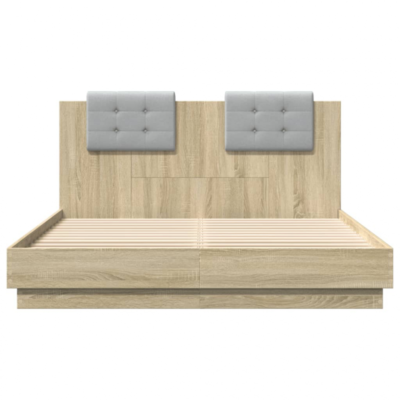 Bettgestell mit Kopfteil & LED-Leuchten Sonoma-Eiche 150x200 cm