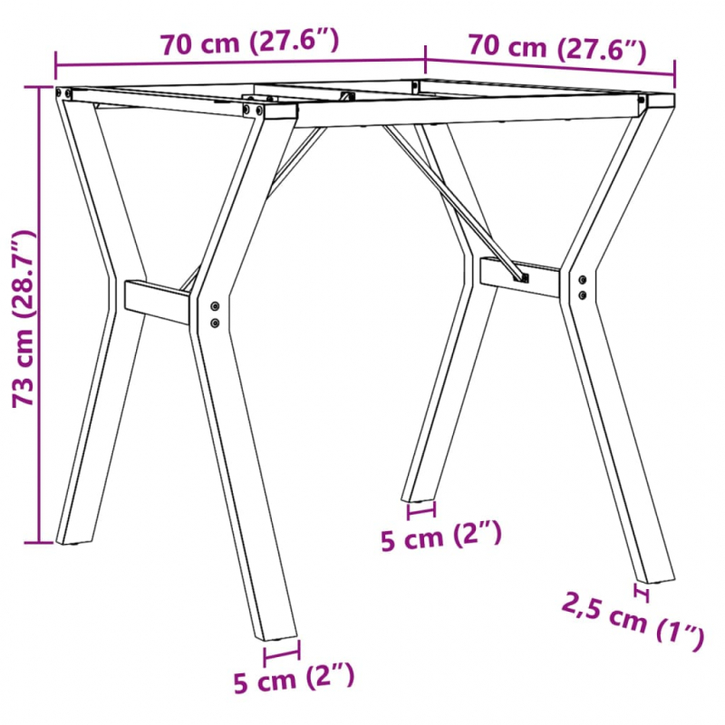 Esstisch-Gestell in Y-Form 70x70x73 cm Stahl