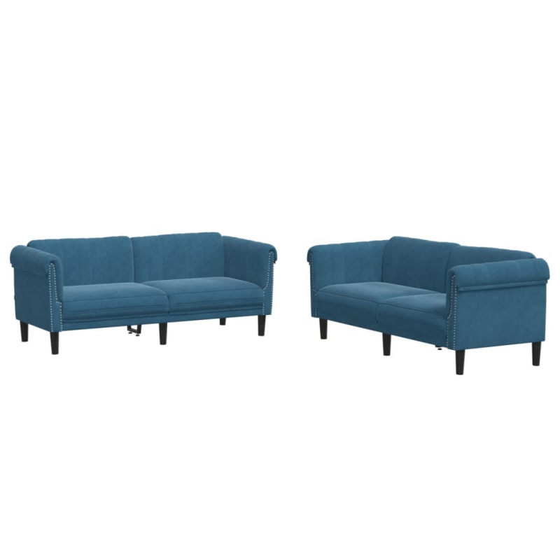 2-tlg. Sofagarnitur Blau Samt