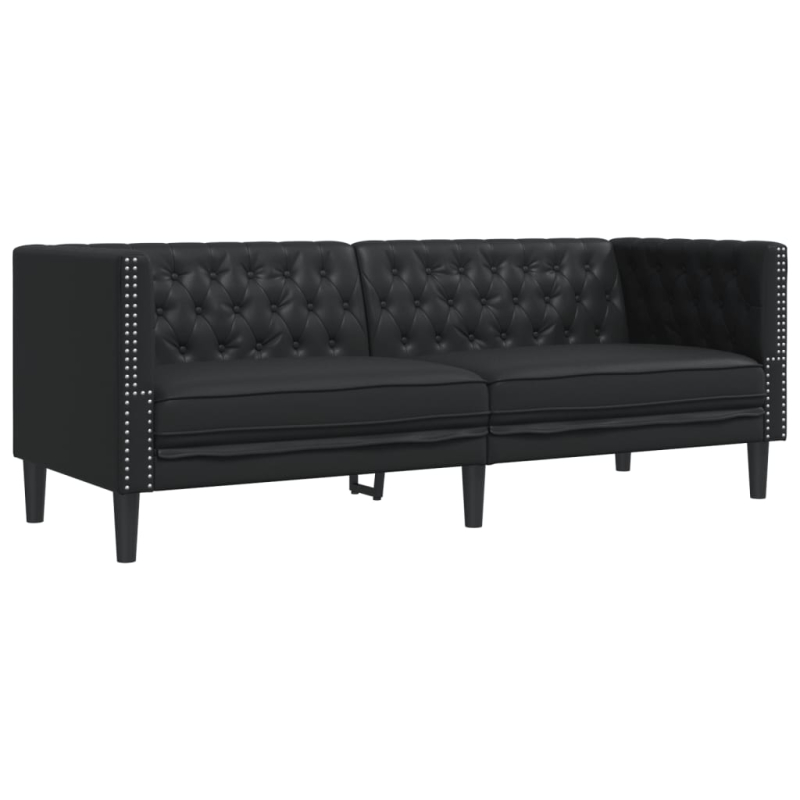 3-tlg. Chesterfield-Sofa-Set Schwarz Kunstleder