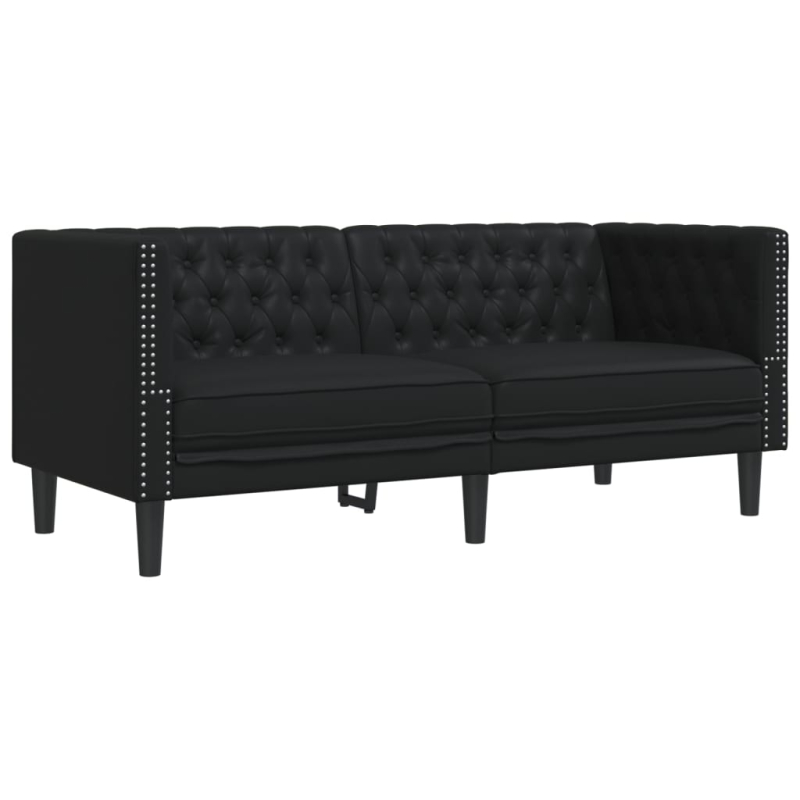 3-tlg. Chesterfield-Sofa-Set Schwarz Kunstleder