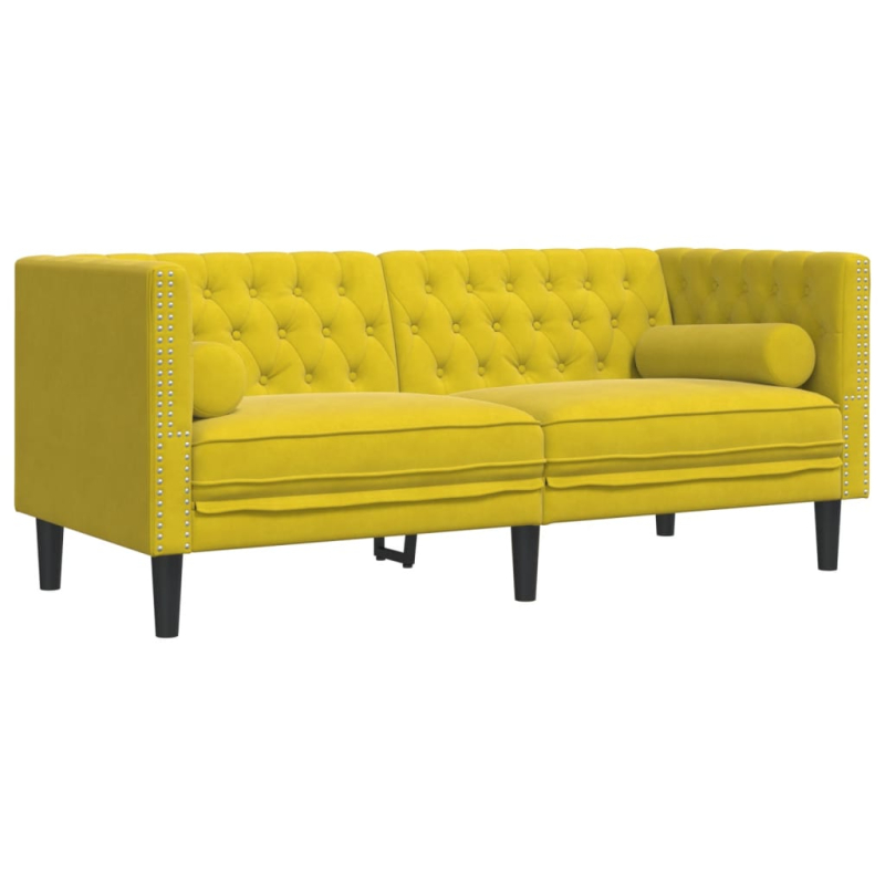 2-tlg. Chesterfield-Sofa-Set mit Nackenrollen Gelb Samt