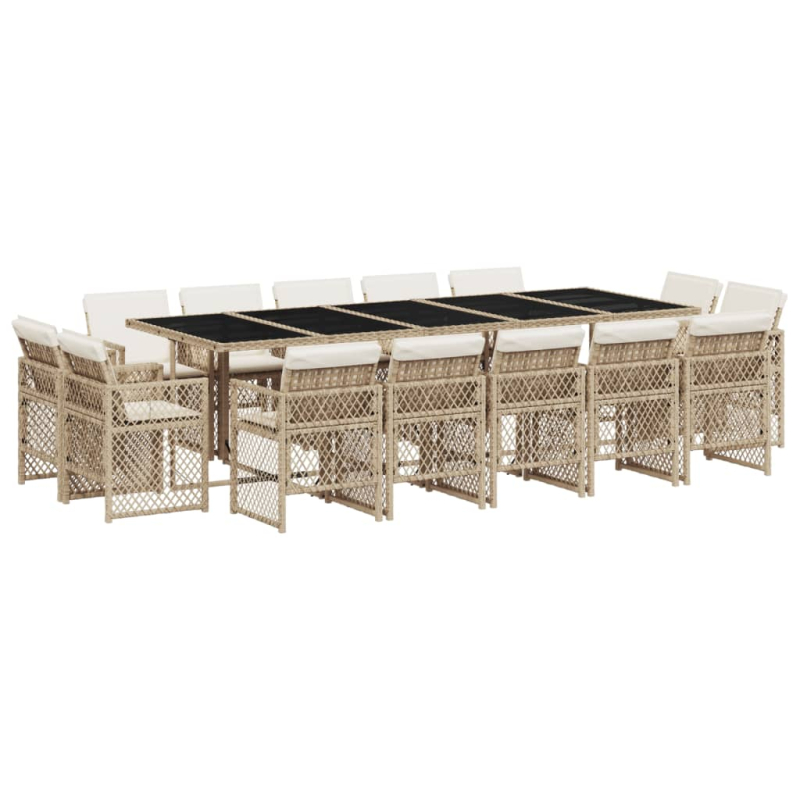 15-tlg. Garten-Essgruppe mit Kissen Beige Poly Rattan
