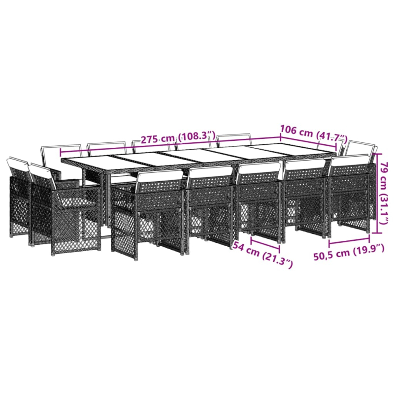 15-tlg. Garten-Essgruppe mit Kissen Beige Poly Rattan