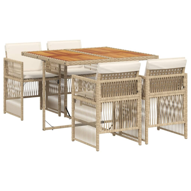 5-tlg. Garten-Essgruppe mit Kissen Beige Poly Rattan