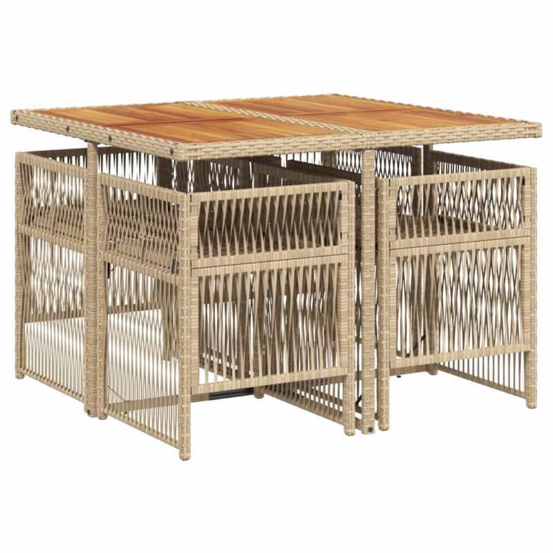 5-tlg. Garten-Essgruppe mit Kissen Beige Poly Rattan