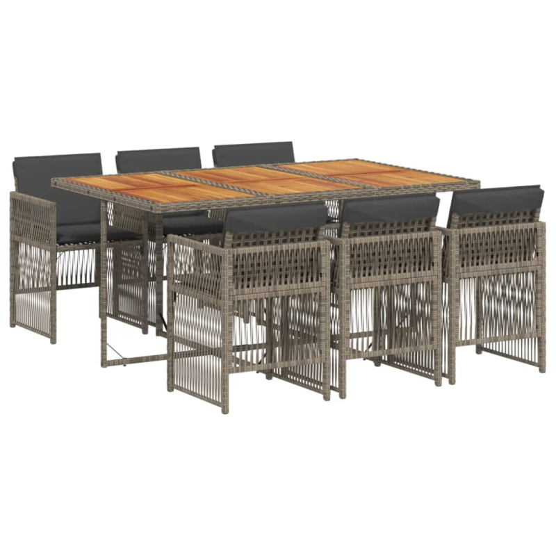 7-tlg. Garten-Essgruppe mit Kissen Grau Poly Rattan