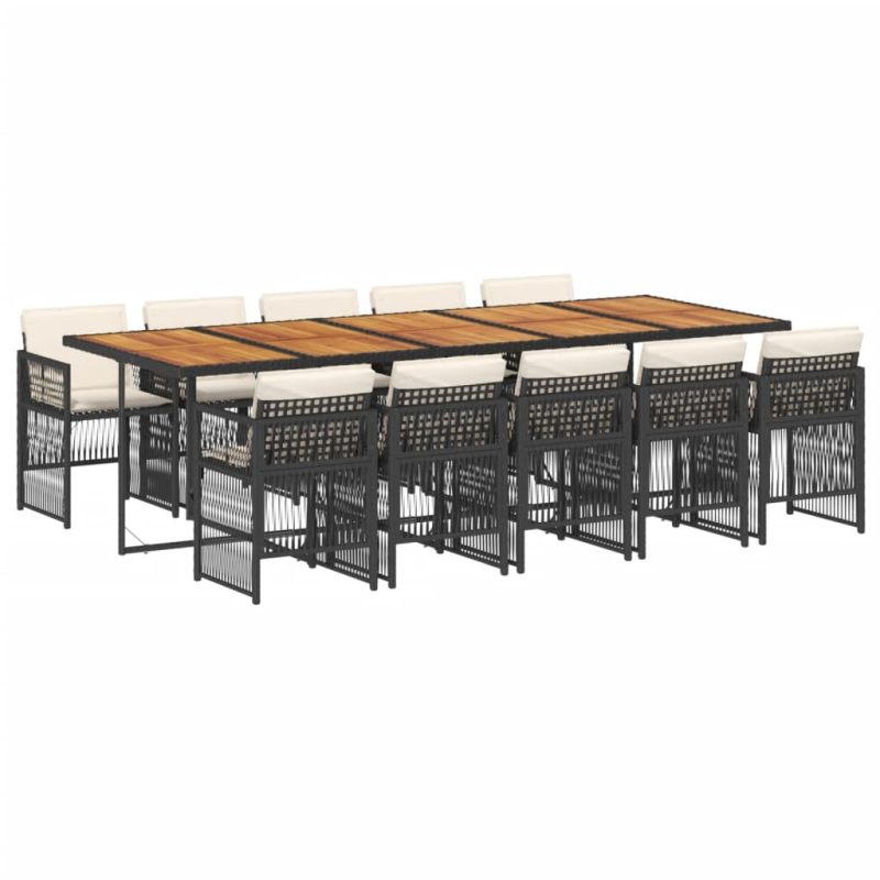 11-tlg. Garten-Essgruppe mit Kissen Schwarz Poly Rattan
