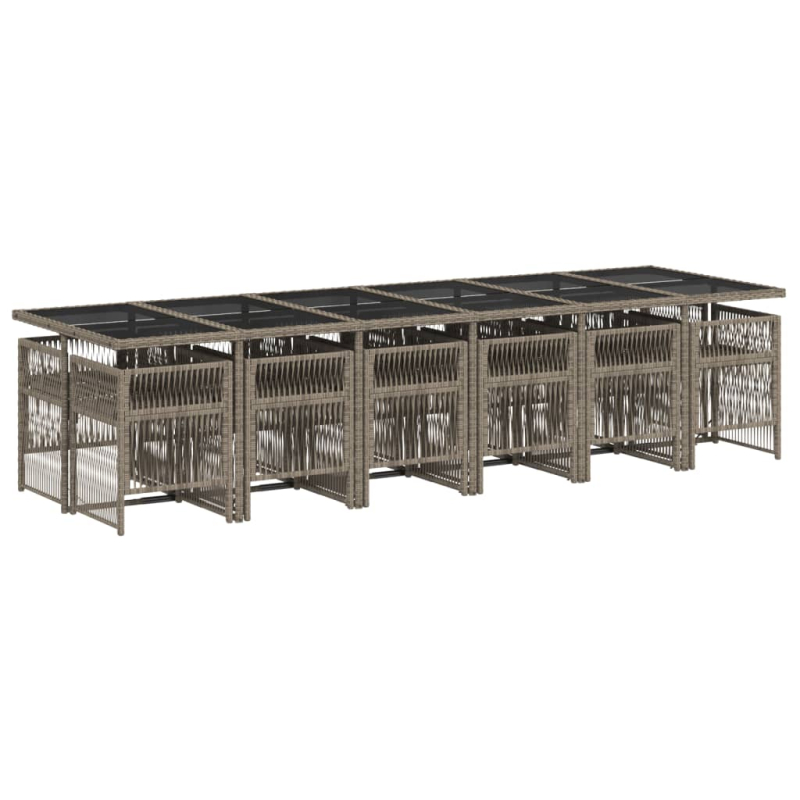 13-tlg. Garten-Essgruppe mit Kissen Grau Poly Rattan