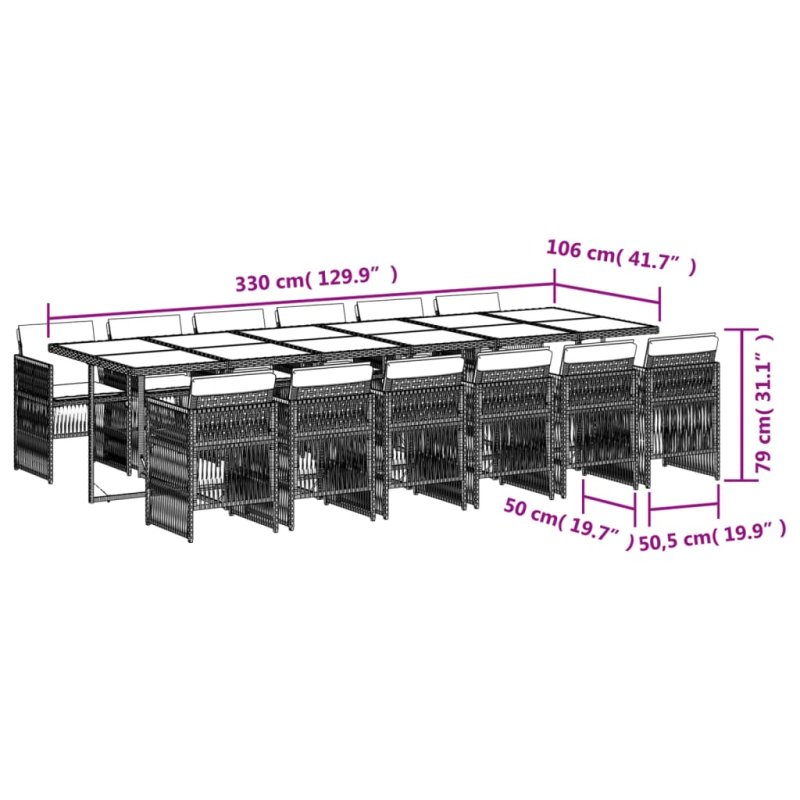 13-tlg. Garten-Essgruppe mit Kissen Schwarz Poly Rattan