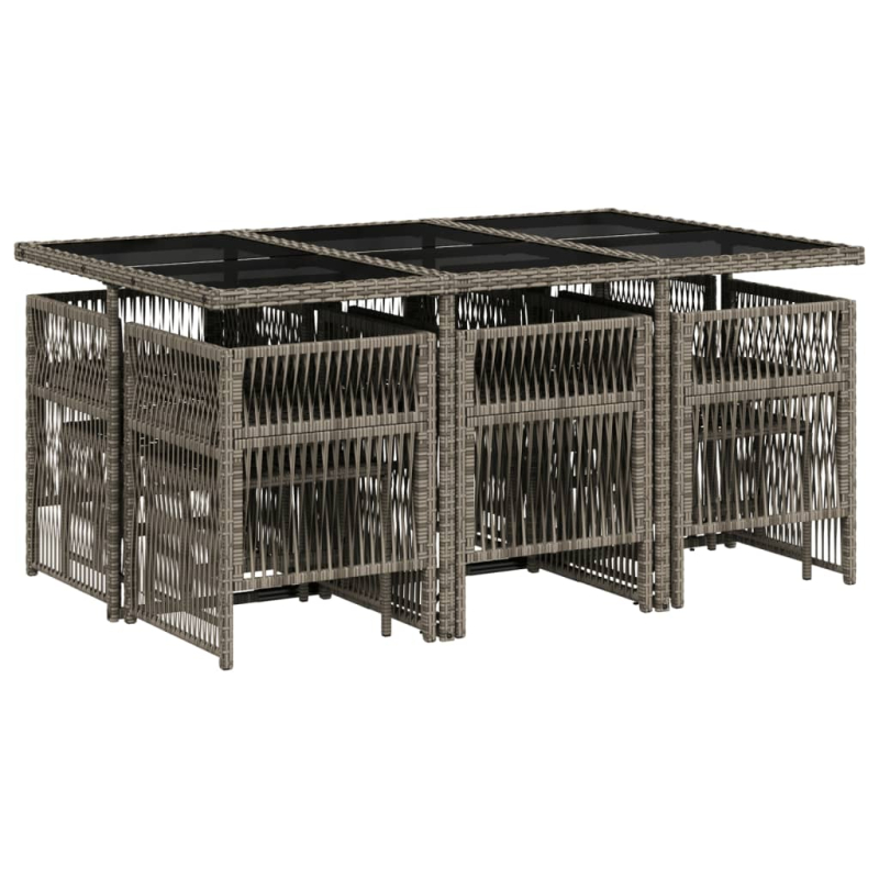 11-tlg. Garten-Essgruppe mit Kissen Grau Poly Rattan