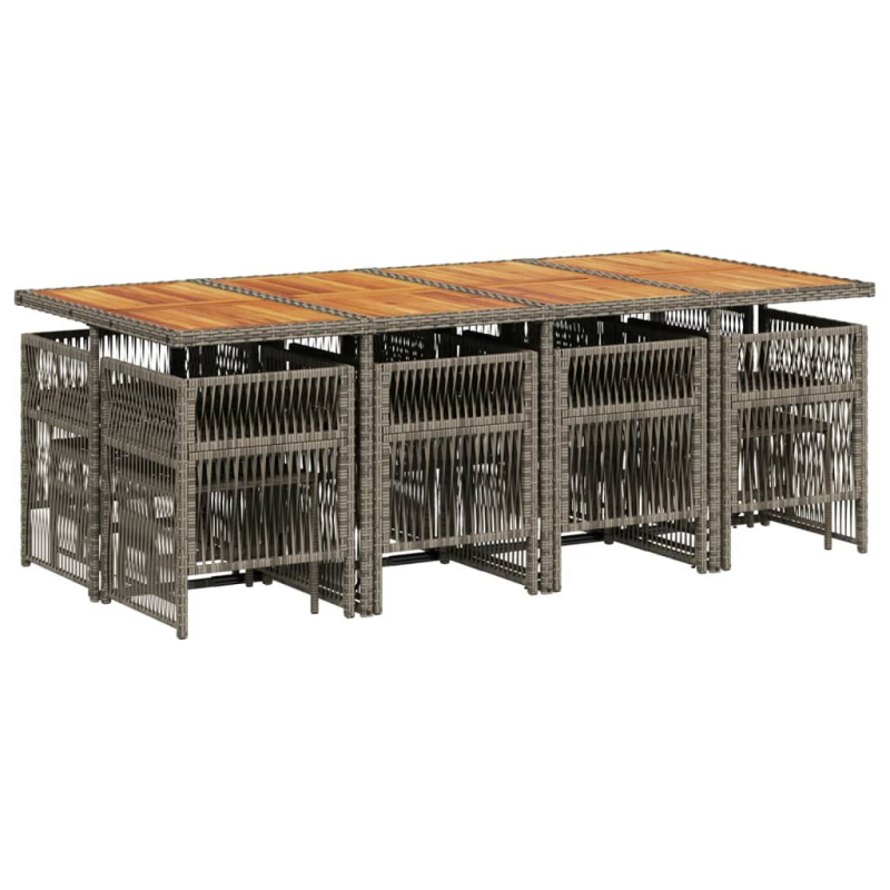 13-tlg. Garten-Essgruppe mit Kissen Grau Poly Rattan