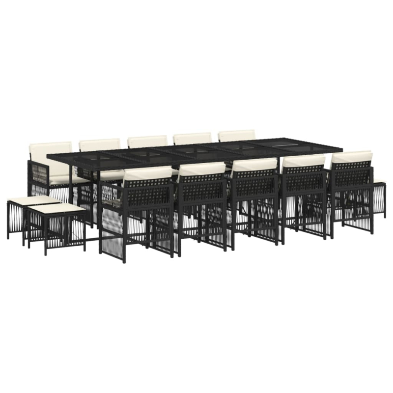 15-tlg. Garten-Essgruppe mit Kissen Schwarz Poly Rattan