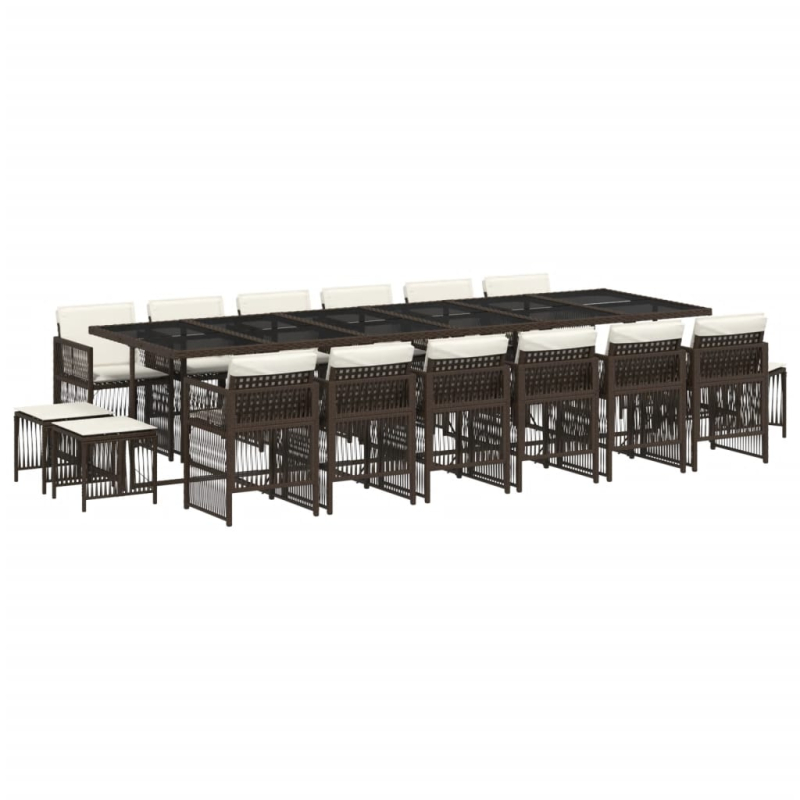 17-tlg. Garten-Essgruppe mit Kissen Braun Poly Rattan