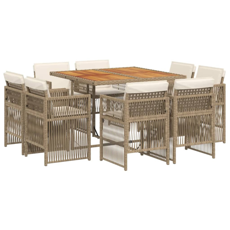 9-tlg. Garten-Essgruppe mit Kissen Beige Poly Rattan