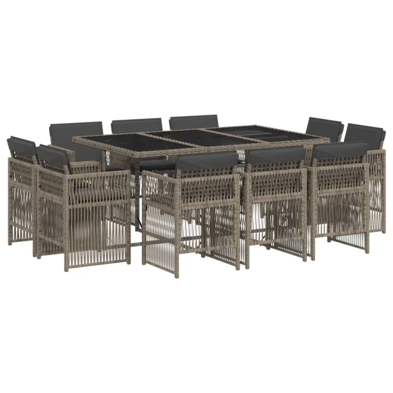 11-tlg. Garten-Essgruppe mit Kissen Grau Poly Rattan