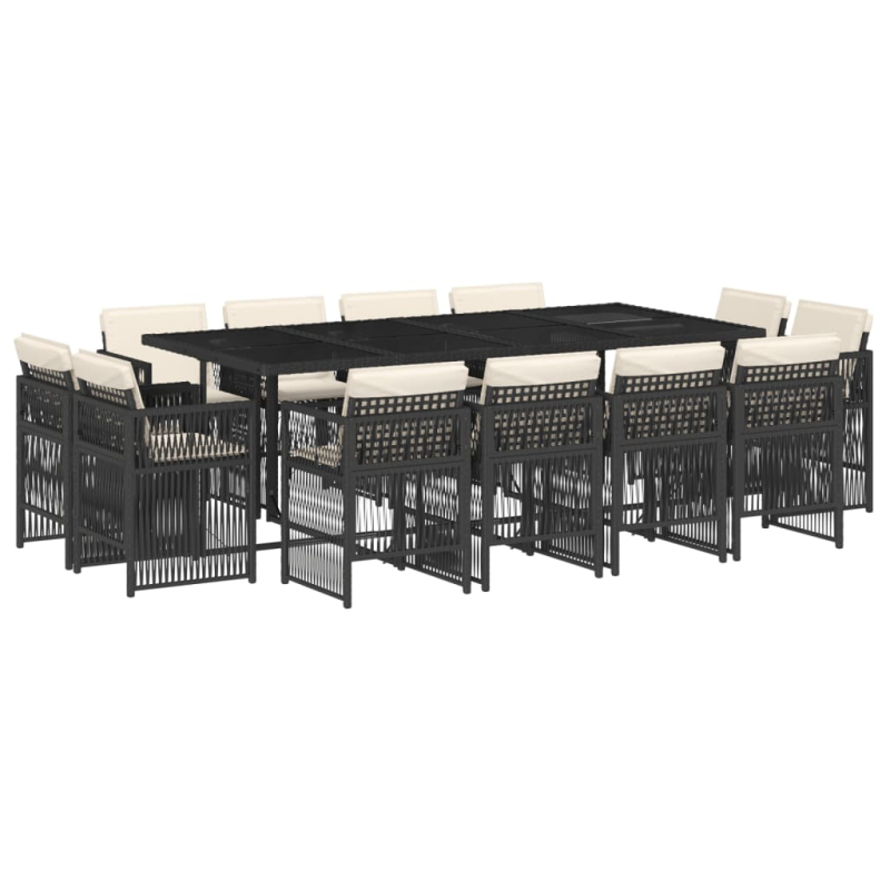 13-tlg. Garten-Essgruppe mit Kissen Schwarz Poly Rattan