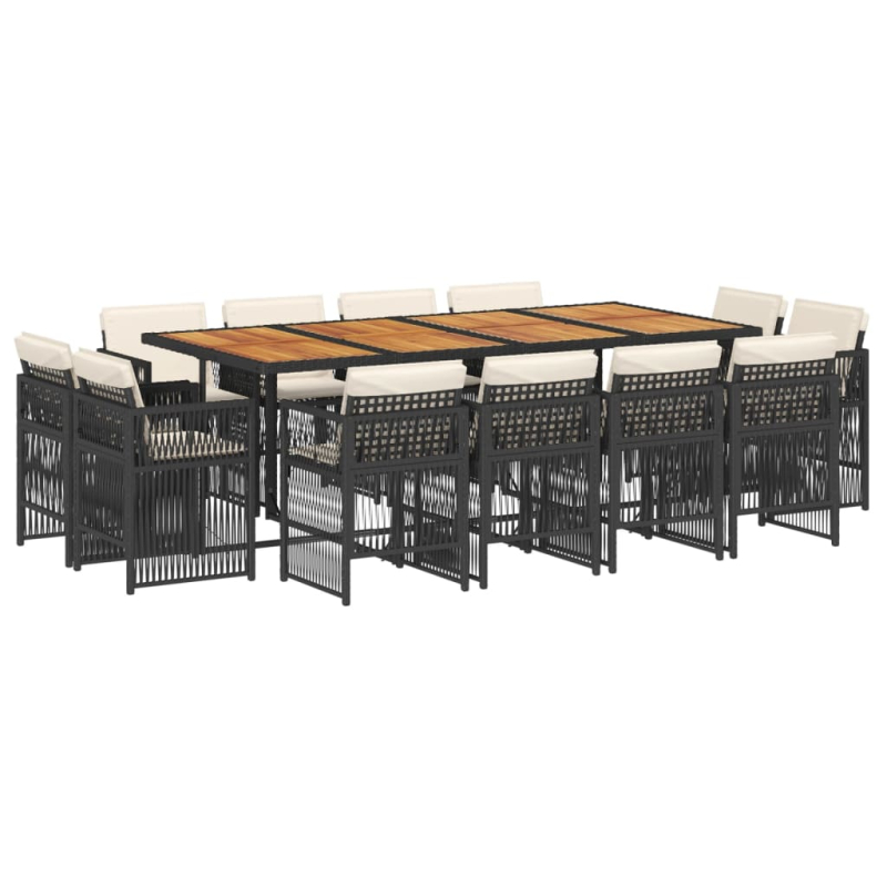 13-tlg. Garten-Essgruppe mit Kissen Schwarz Poly Rattan