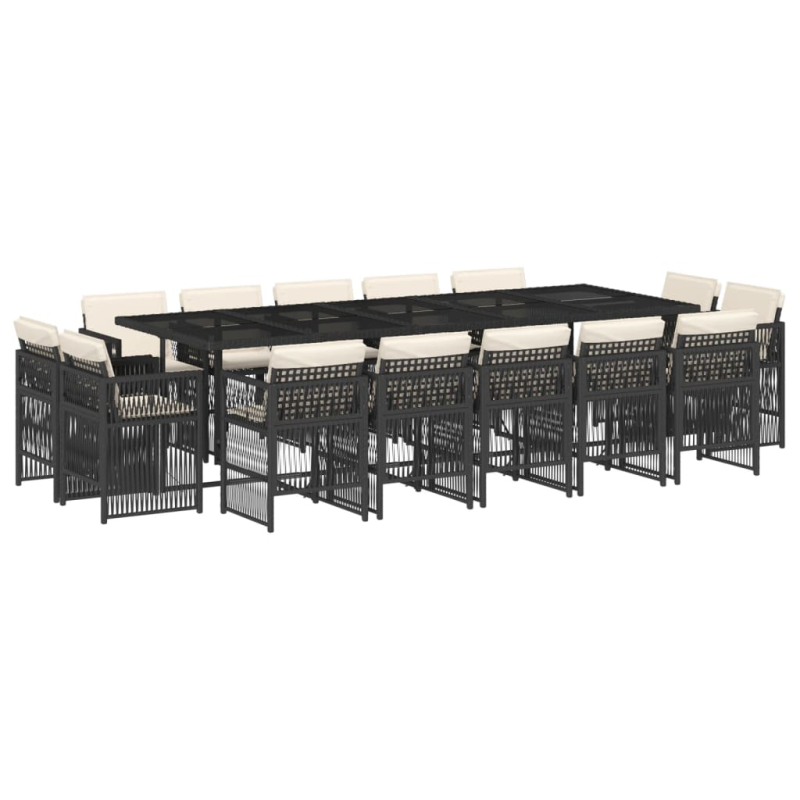 15-tlg. Garten-Essgruppe mit Kissen Schwarz Poly Rattan