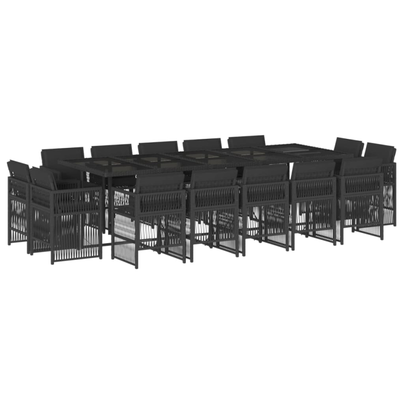 15-tlg. Garten-Essgruppe mit Kissen Schwarz Poly Rattan