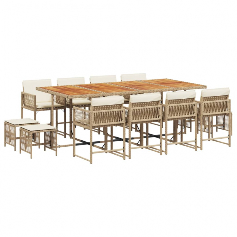 13-tlg. Garten-Essgruppe mit Kissen Beige Poly Rattan