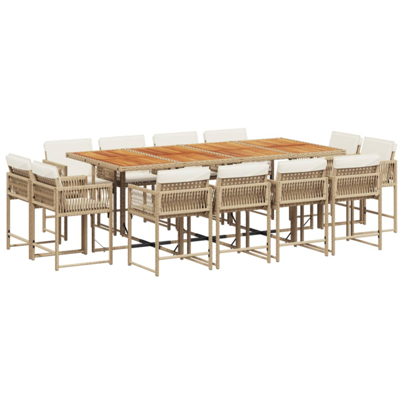 13-tlg. Garten-Essgruppe mit Kissen Beige Poly Rattan