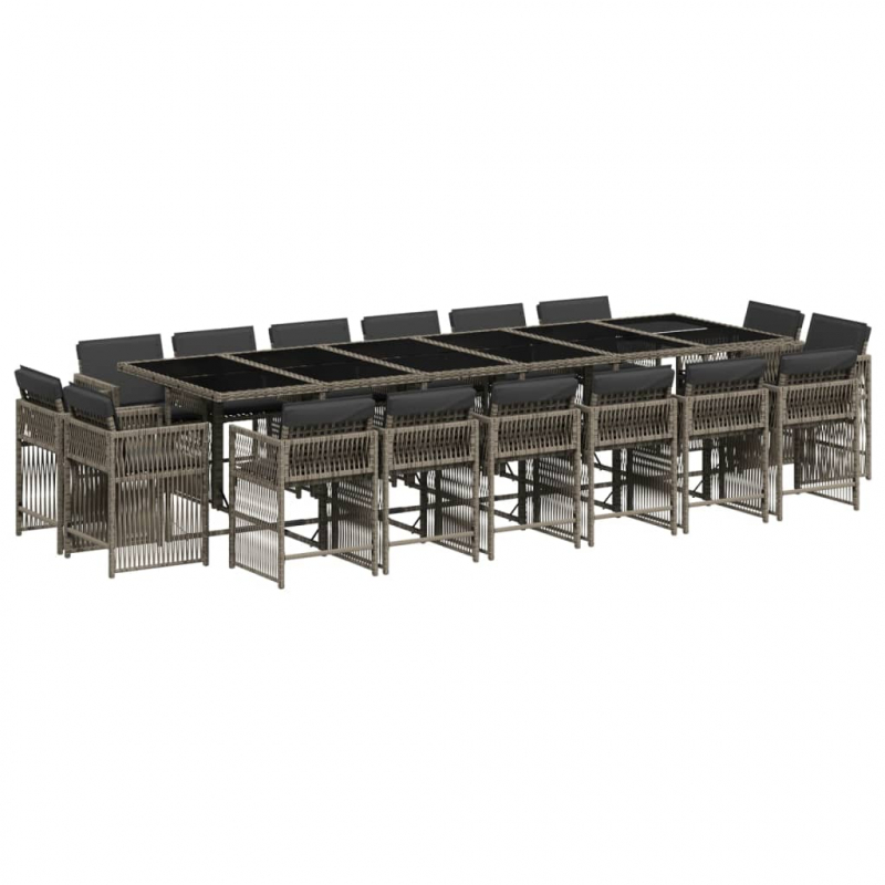 17-tlg. Garten-Essgruppe mit Kissen Grau Poly Rattan