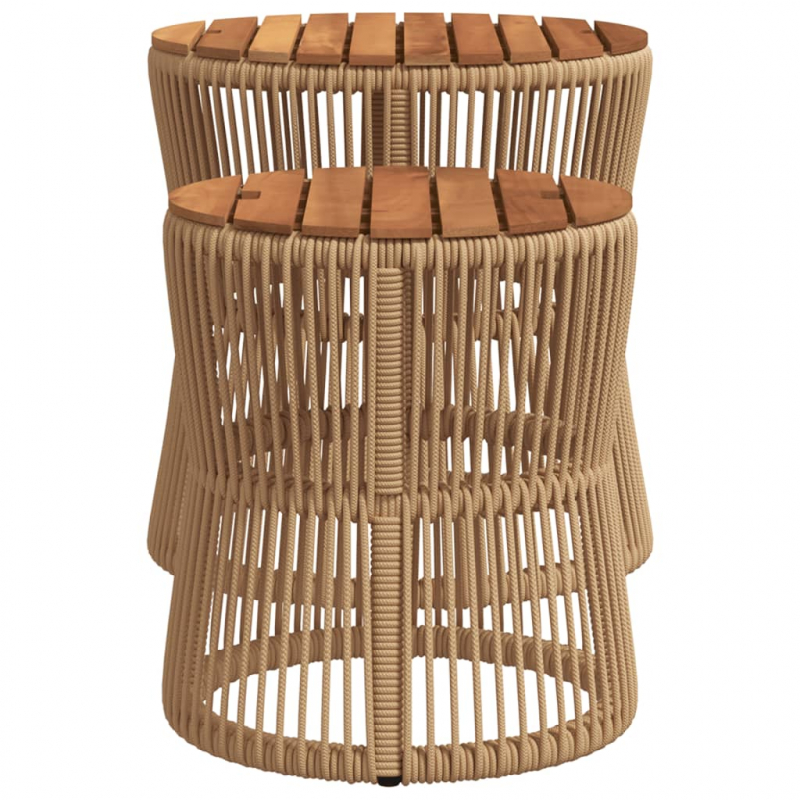 Garten-Beistelltische 2 Stk. mit Holzplatte Beige Poly Rattan