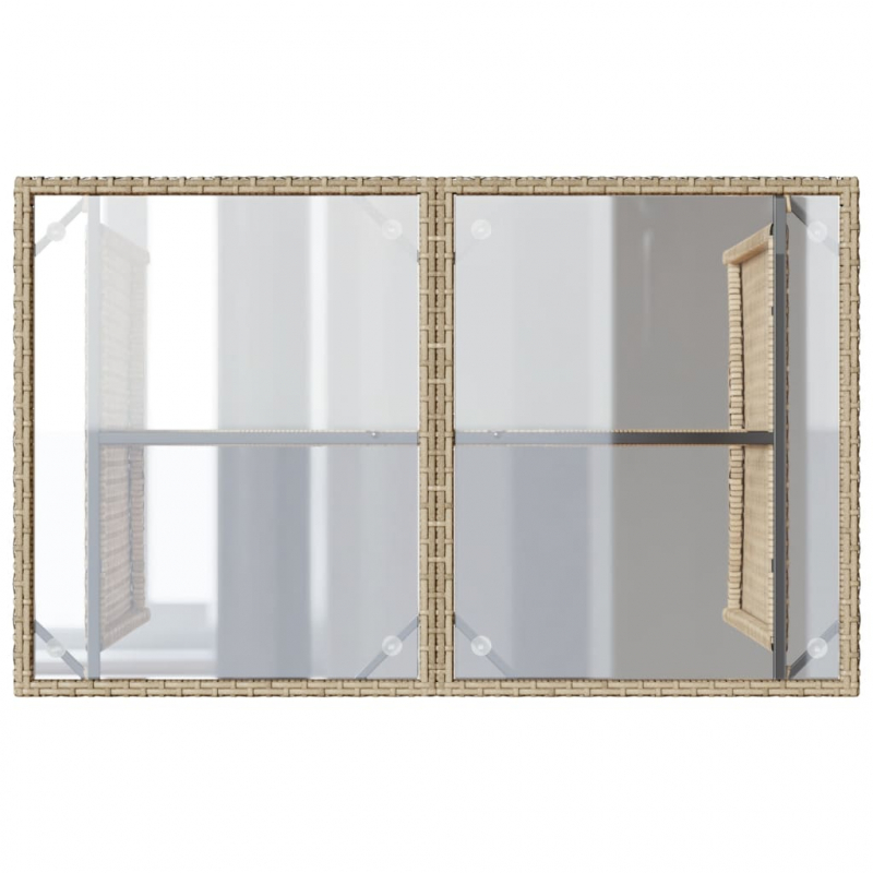 Gartentisch mit Glasplatte Beige 110x68x70 cm Poly Rattan