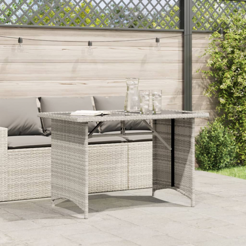 Gartentisch mit Glasplatte Hellgrau 110x68x70 cm Poly Rattan